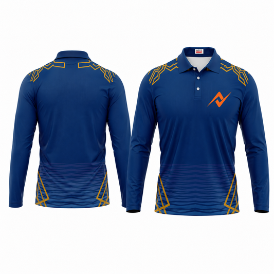 Athletic blue full sleeve polo sportswear side profile performance jersey image