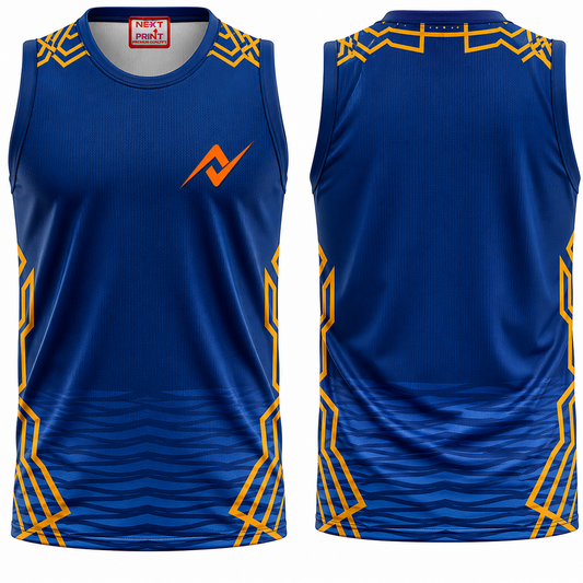 Athletic blue sleeveless sportswear side profile performance jersey image