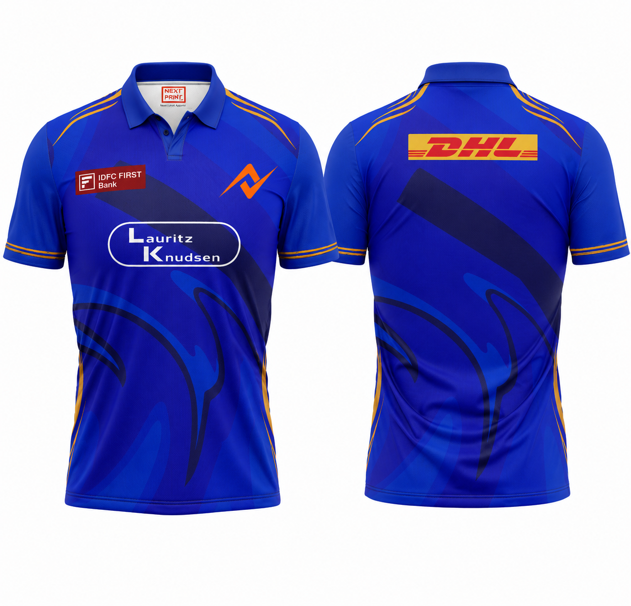 Premium blue polo collar cricket fan wear side angle sportswear view
