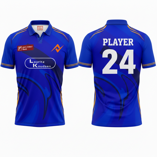 Custom Mumbai style polo collar cricket fan wear with personalized name and number
