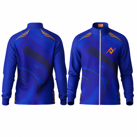 Athletic royal blue performance jacket side profile sportswear image