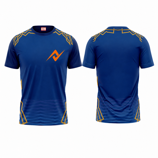 Athletic royal blue performance round neck jersey side profile sportswear image