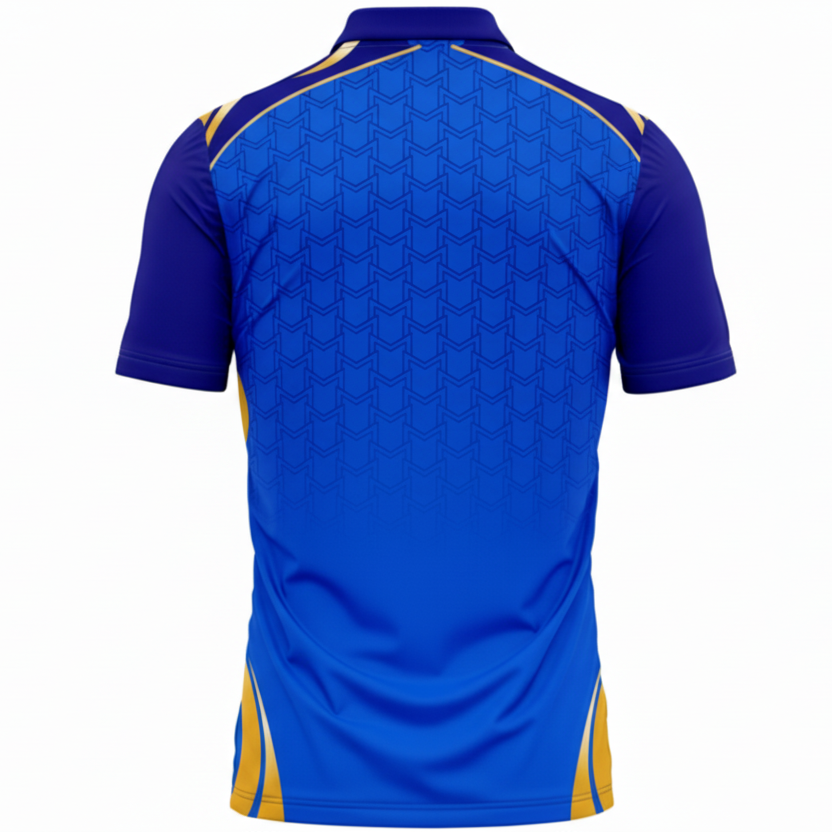 Premium blue zipper cricket fan jersey side angle sportswear view