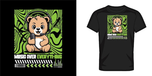 Next Print Music Lover Teddy Bear T-Shirt Design