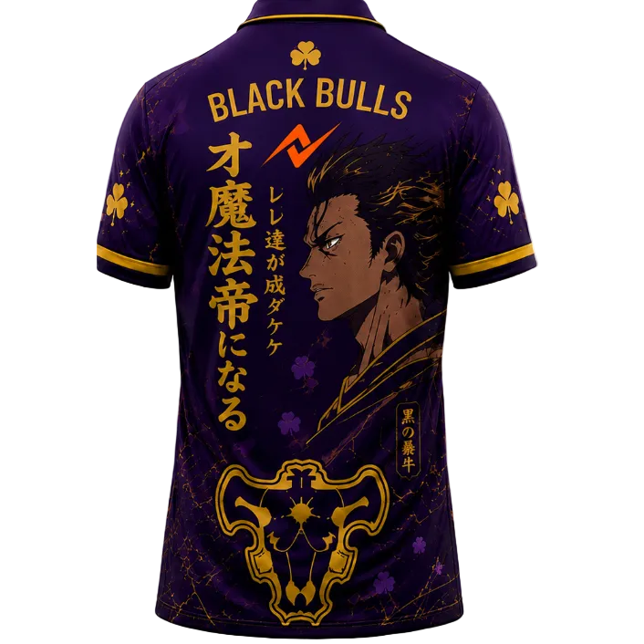 Purple gold anime style jersey side angle view