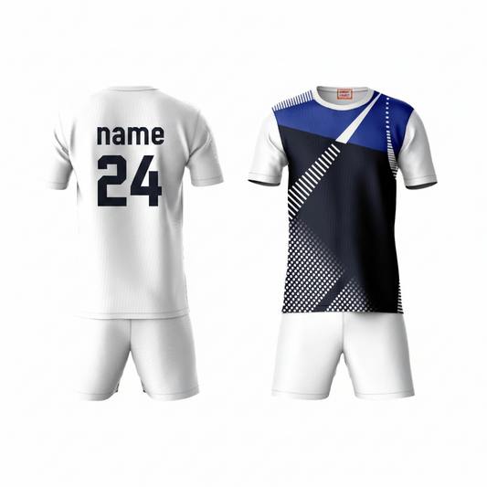 Navy blue black activewear t-shirt with white shorts back view