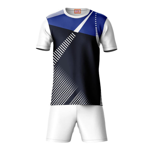Navy blue black sports t-shirt with white shorts co-ord set front view