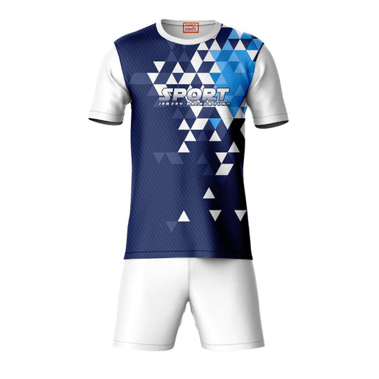 Navy blue grey pattern sports t-shirt with white shorts co-ord set front view