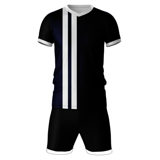 Navy blue pattern sports jersey with black shorts front view