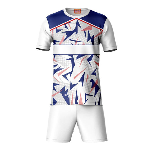 Navy blue patterned sports t-shirt with white shorts co-ord set front view
