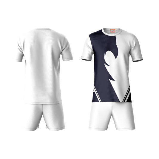 Navy blue sports t-shirt with white shorts co-ord set front view