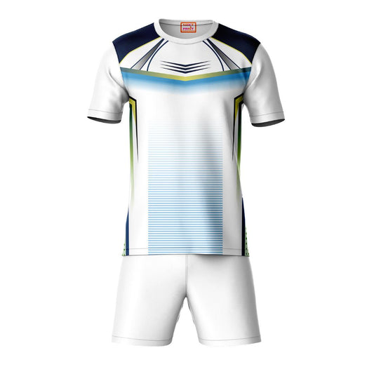 Navy blue sports t-shirt with white shorts coord set front view for men