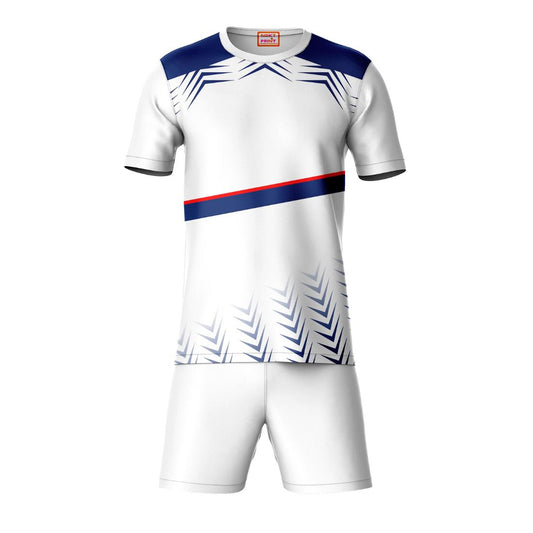 Navy blue white sports t-shirt with white shorts coord set front view for men