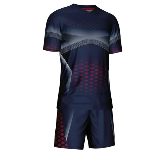 Navy pulse sports jersey with matching shorts front view