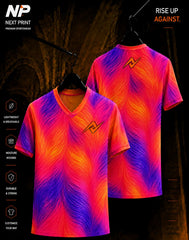 Neon Flow multicolor abstract wave sublimation V-neck sports jersey front and back by Next Print
