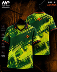 Neon Green Brush Strike sublimation sports jersey with dark green and electric yellow abstract graphics by Next Print
