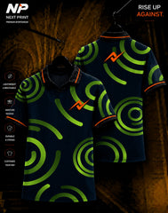 Neon green circular wave sublimation polo sports jersey front and back mockup by Next Print