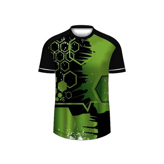 Neon green hexa strike esports jersey front view with premium gaming design
