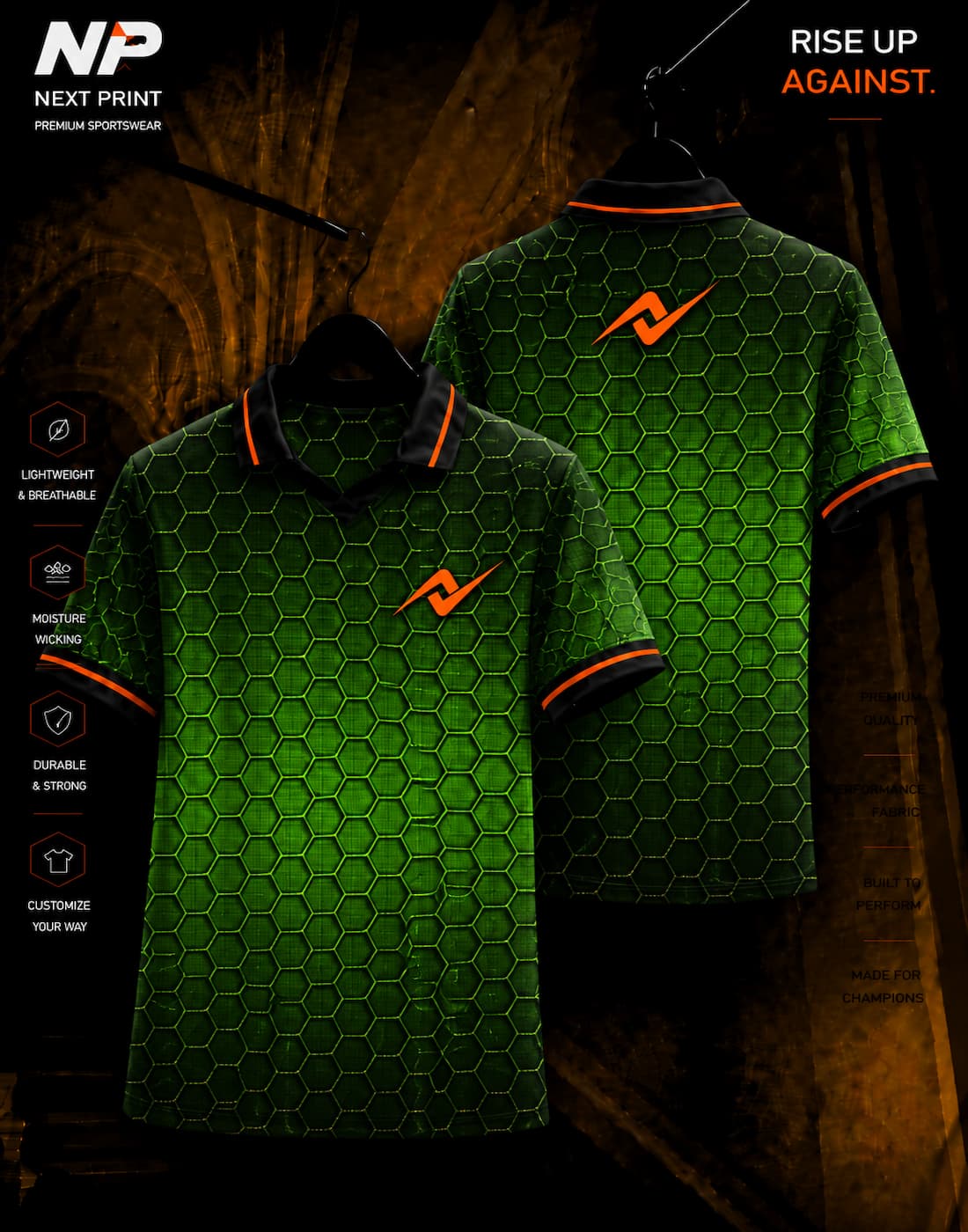 Neon green and black hexagonal honeycomb sublimation polo sports jersey by Next Print