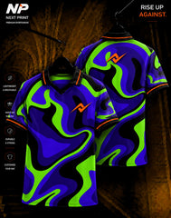 Neon green purple and black abstract wave sublimation polo sports jersey front and back by Next Print