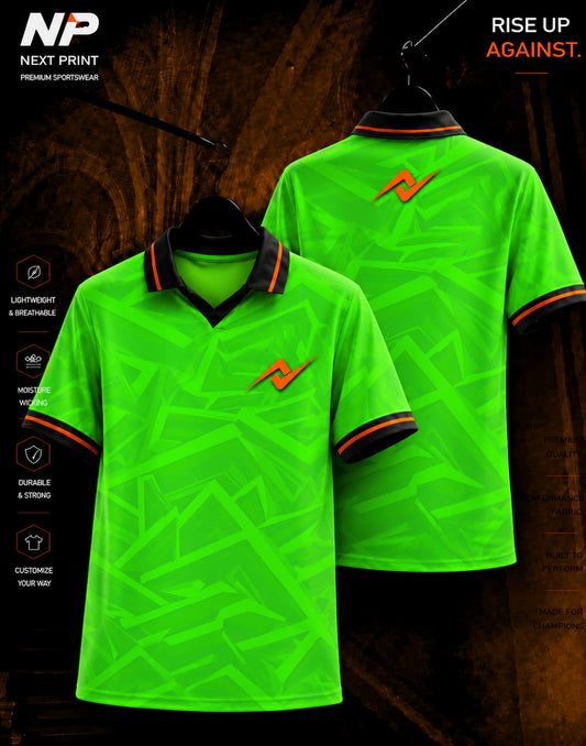 Neon Green Urban Geometry sublimation sports jersey with abstract geometric pattern and Next Print logo