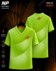 Neon lime green wave sublimation V-neck custom sports jersey front and back by Next Print