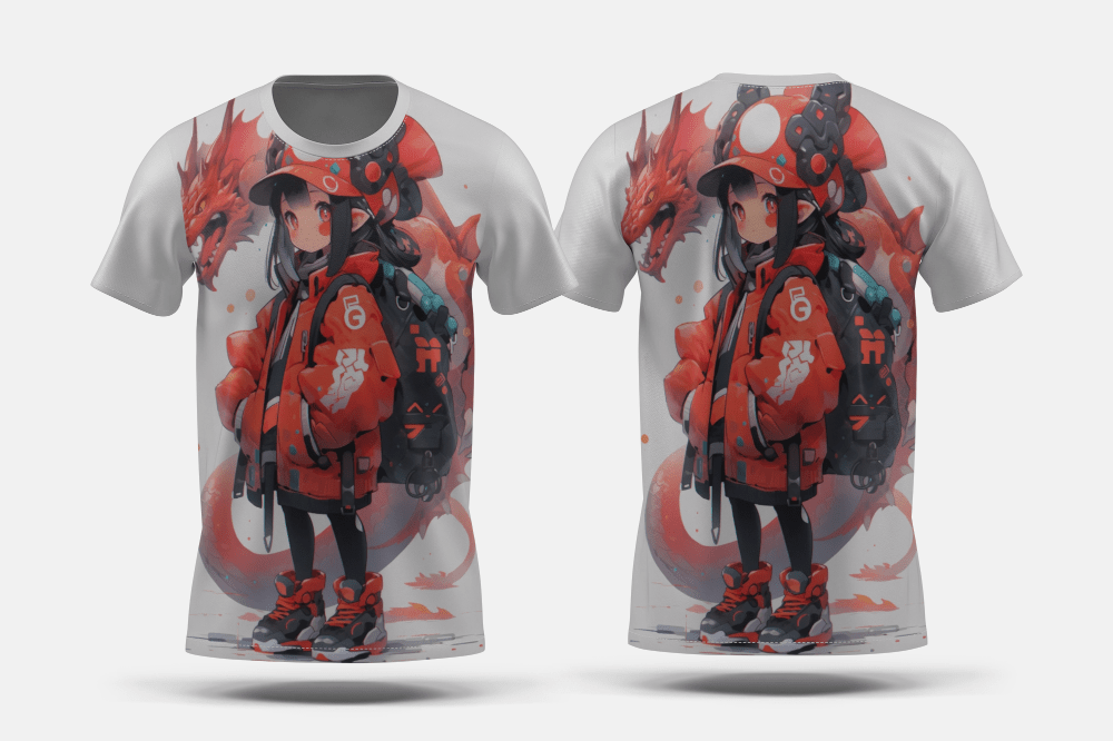 Next Print Anime character with dragon illustration Printed t-shirt - Next Print