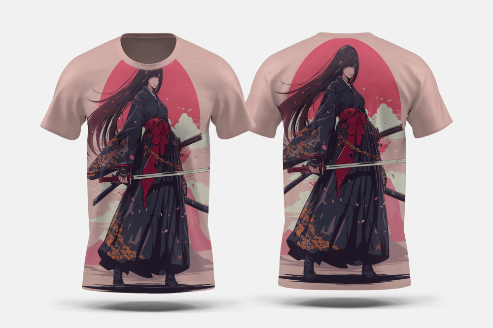 Next Print Anime style portrait of traditional japanese samurai character Printed t-shirt - Next Print
