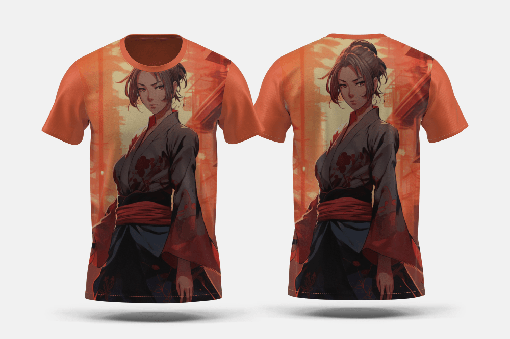 Next Print Anime style portrait of traditional japanese samurai character Printed t-shirt - Next Print