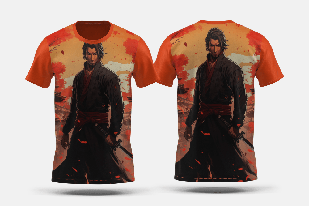 Next Print Anime style portrait of traditional japanese samurai character Printed t-shirt - Next Print