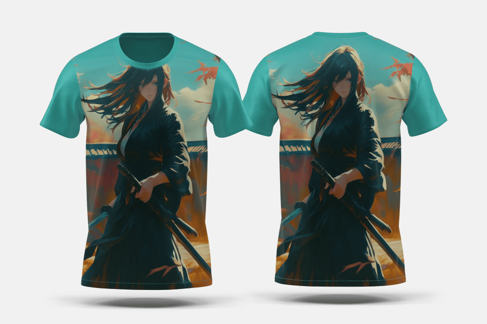 Next Print Anime style portrait of traditional japanese samurai character Printed t-shirt - Next Print