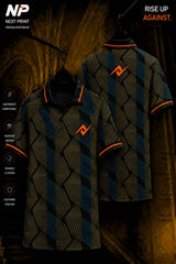 Next Print premium black and gold geometric custom polo sports jersey front and back mockup
