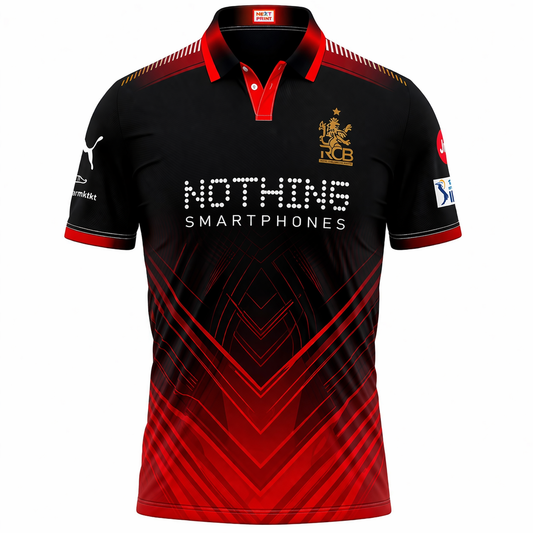 Next Print Black Red Cricket Jersey Geometric Design – Custom Name & Number Sublimation Sports T-Shirt India