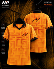 Next Print Blaze Orange Premium Sublimation Polo Jersey Front and Back View with Geometric Pattern
