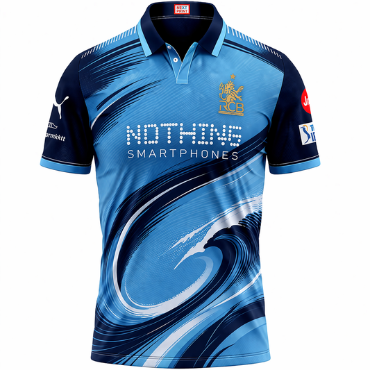 Next Print Blue Wave Cricket Jersey RCB Style – Custom Name & Number Sublimation Sports T-Shirt India