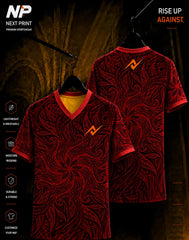 Next Print crimson floral red and black V-neck performance sports jersey front and back view
