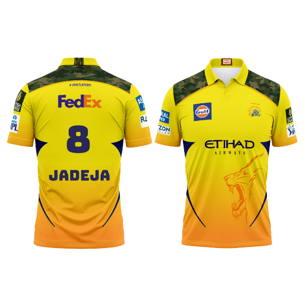 Next Print Customised Ipl Chennai Super Kings Polo Collar Half Sleeves Printed Jersey. - Next Print