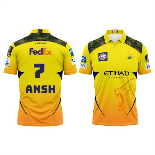 Next Print Customised Ipl Chennai Super Kings Polo Collar Half Sleeves Printed Jersey. - Next Print