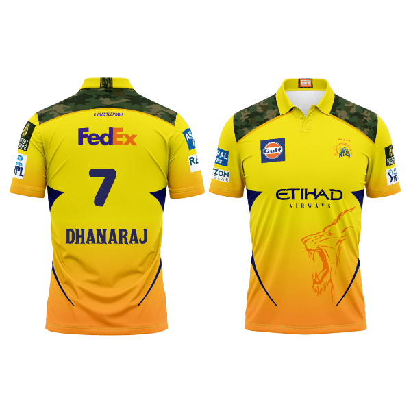 Next Print Customised Ipl Chennai Super Kings Polo Collar Half Sleeves Printed Jersey. - Next Print