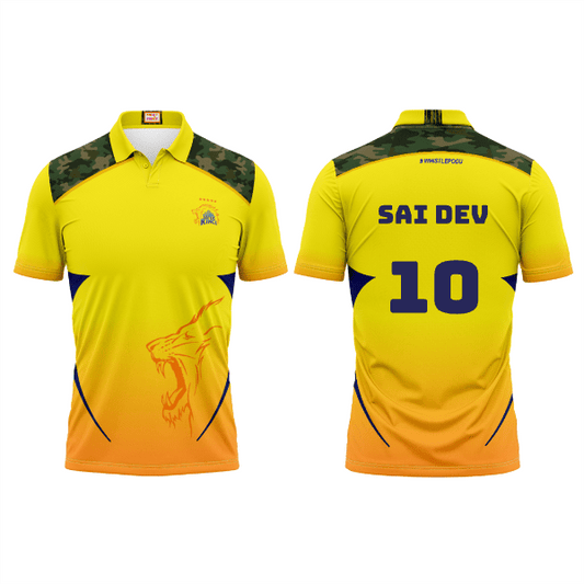 Next Print Customised Ipl Chennai Super Kings Polo Collar Printed Jersey. - Next Print