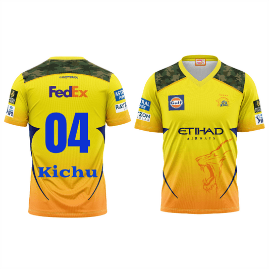 Next Print Customised Ipl Chennai Super Kings V Neck Printed Jersey. - Next Print