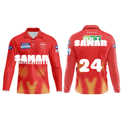 Next Print Customised Ipl Punjab Kings Printed Polo Collar Full Sleeves Jersey - Next Print