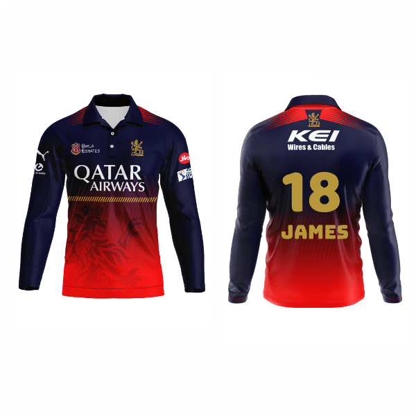 Next Print Customised Ipl Royal Challengers Bengaluru Printed Polo Collar Full Sleeves 2025 Jersey - Next Print