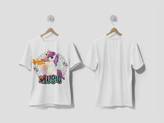 Next Print Cute purple unicorn blowing trumpet with music notes Design Printed T-shirts - Next Print