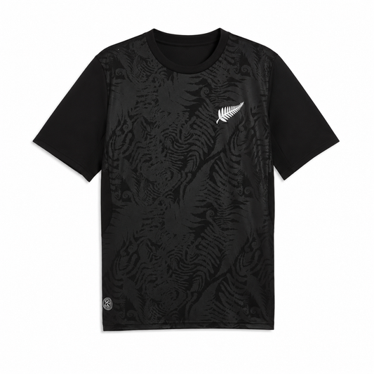 Next Print football fan jersey New Zealand black football jersey front view