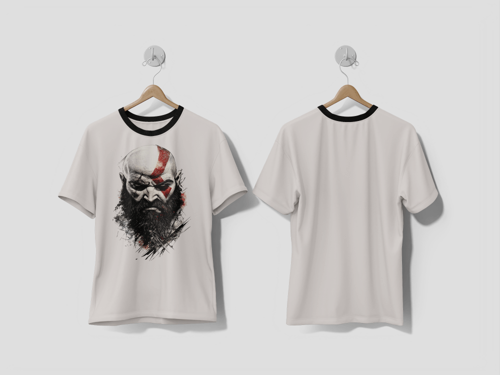 Next Print Full Color Tattoo Design of Kratos Portrait Art design t-shirt - Next Print