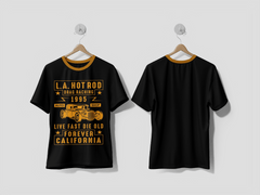 Next Print La hot rod drag racing 1975 auto shop live fast die old forever california hot rod t shirt design - Next Print