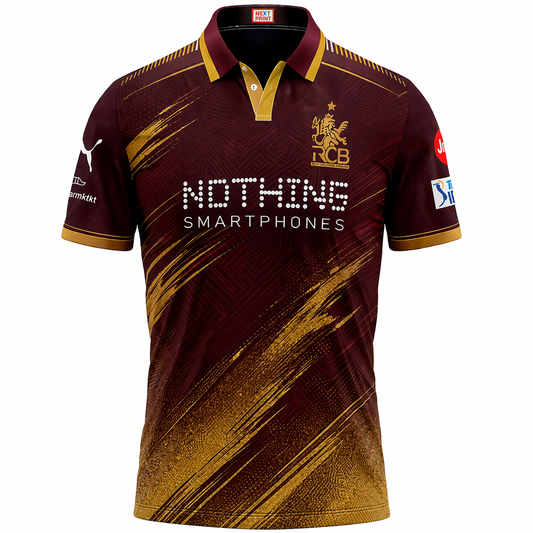 Next Print Maroon Gold Cricket Jersey RCB Style – Custom Name & Number Sublimation Sports T-Shirt India
