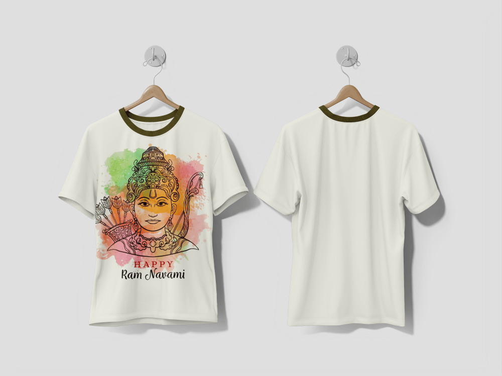 NEXT PRINT Multicolored ram navami with watercolor stains design t-shirt - Next Print