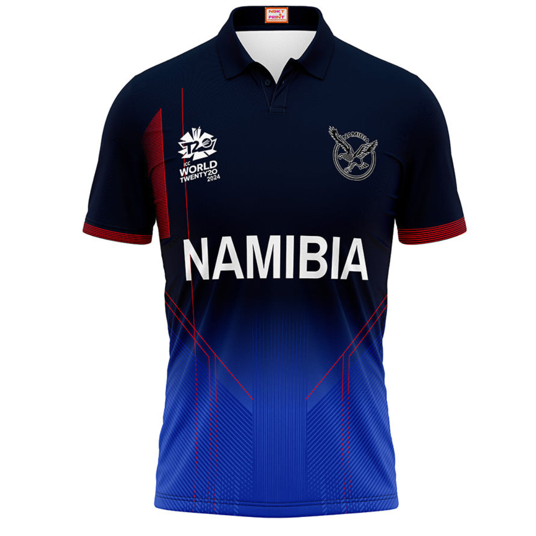 Next Print Namibia Cricket Custom Polo Jersey Front View